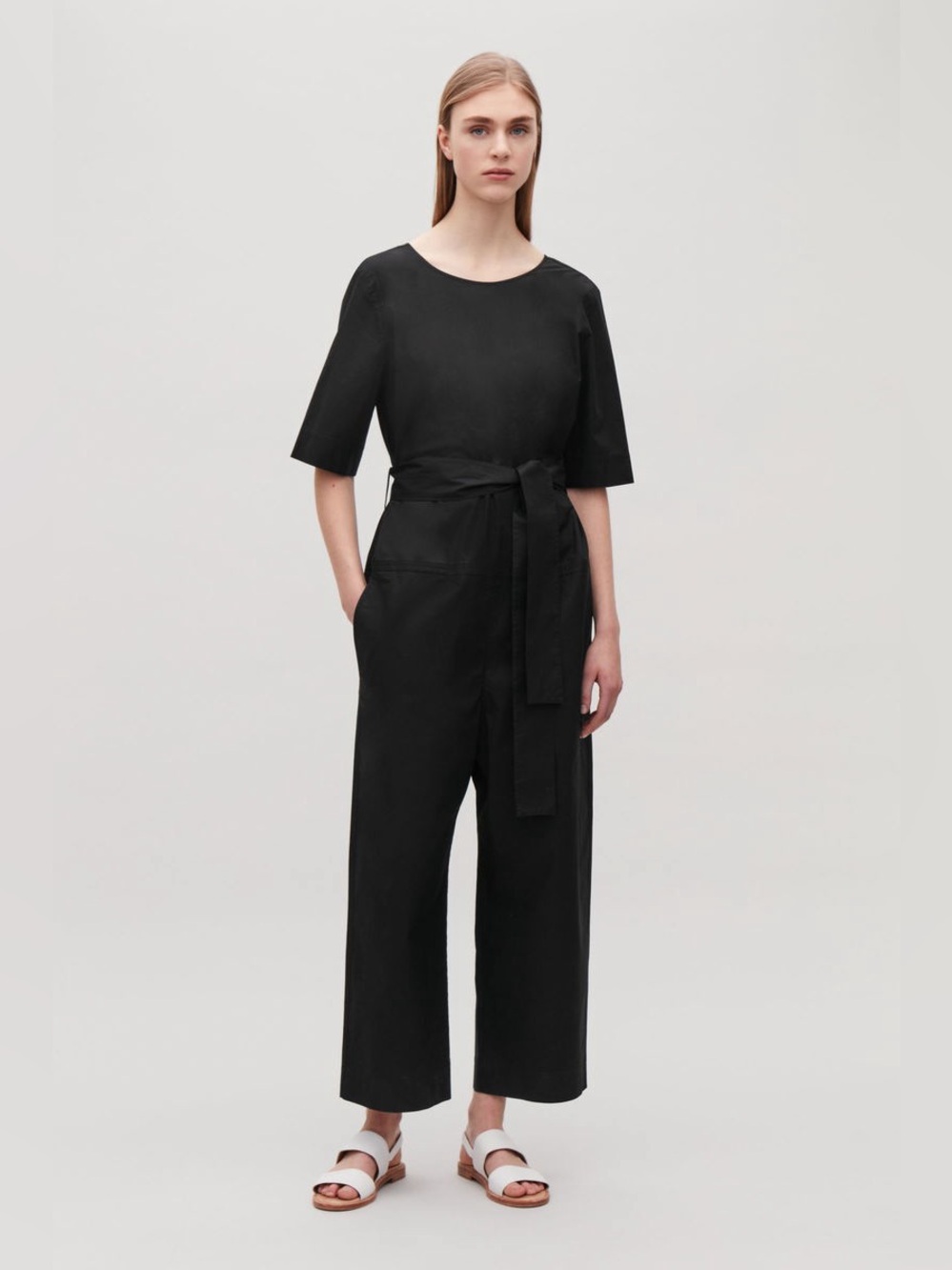 COS Short-Sleeve Poplin Jumpsuit in black
